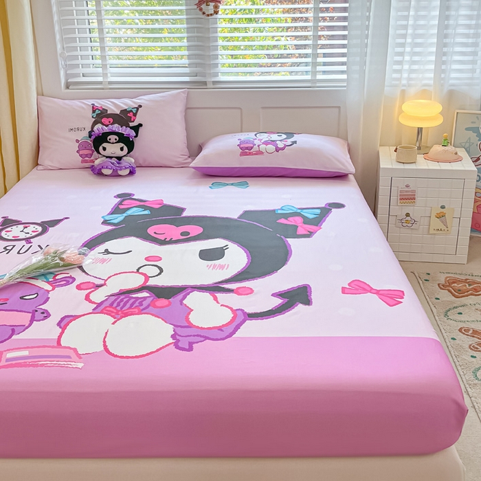 91家纺网 家纺一手货源 找家纺 金爱家 2024新款全棉三丽鸥正版大版单品床笠 朗读库洛米