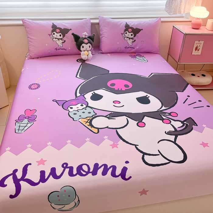 91家纺网 家纺一手货源 找家纺 金爱家 2024新款全棉三丽鸥正版大版单品床笠 冰淇淋库洛米