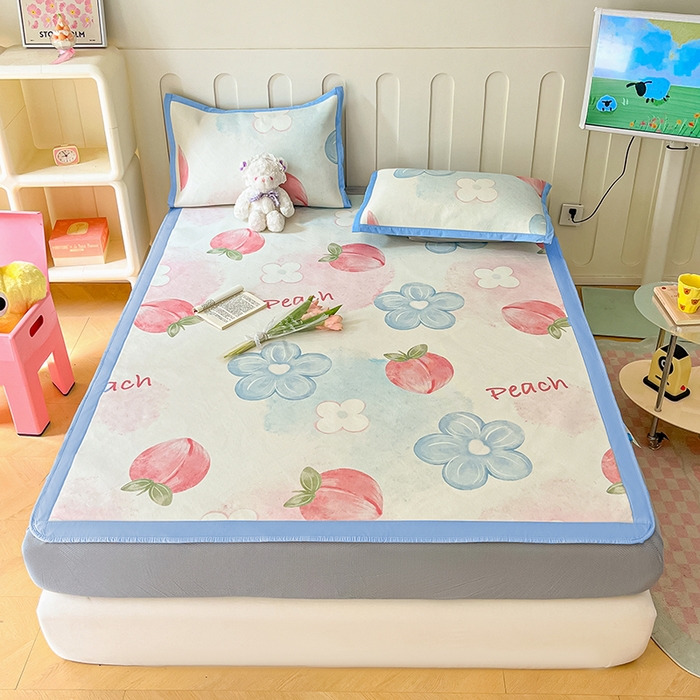 91家纺网 家纺一手货源 找家纺 安哆啦家纺 安哆啦家纺 2024新款A类冰藤印花凉席 水蜜桃-床笠款