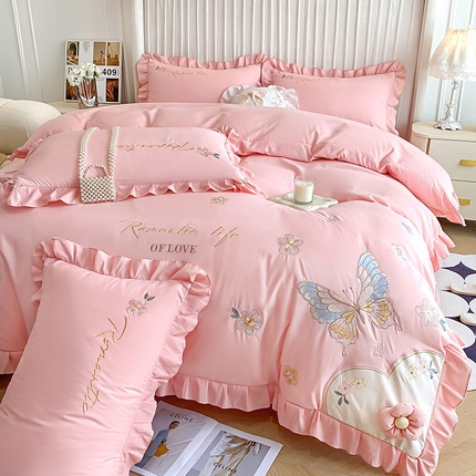 91家纺网 家纺一手货源 找家纺 （总）可以家居 2025新款澳棉韩版绣花花边款四件套-小甜心