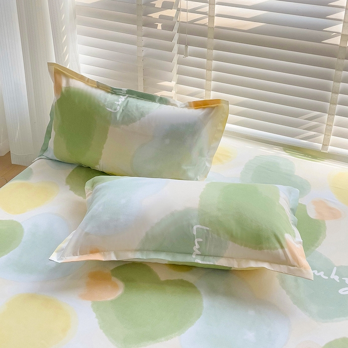 91家纺网 家纺一手货源 找家纺 楠沐家纺 2025新款亲肤印花芦荟棉水洗棉床笠系列 幸运心