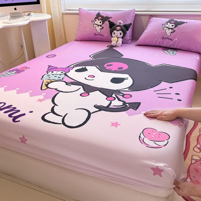 91家纺网 家纺一手货源 找家纺 金爱家 2024新款全棉三丽鸥正版大版单品床笠 冰淇淋库洛米