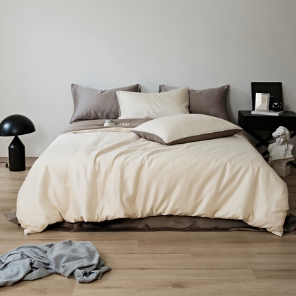 EH 2024新款初夏LF60支天丝双拼色四件套系列 可可白棕