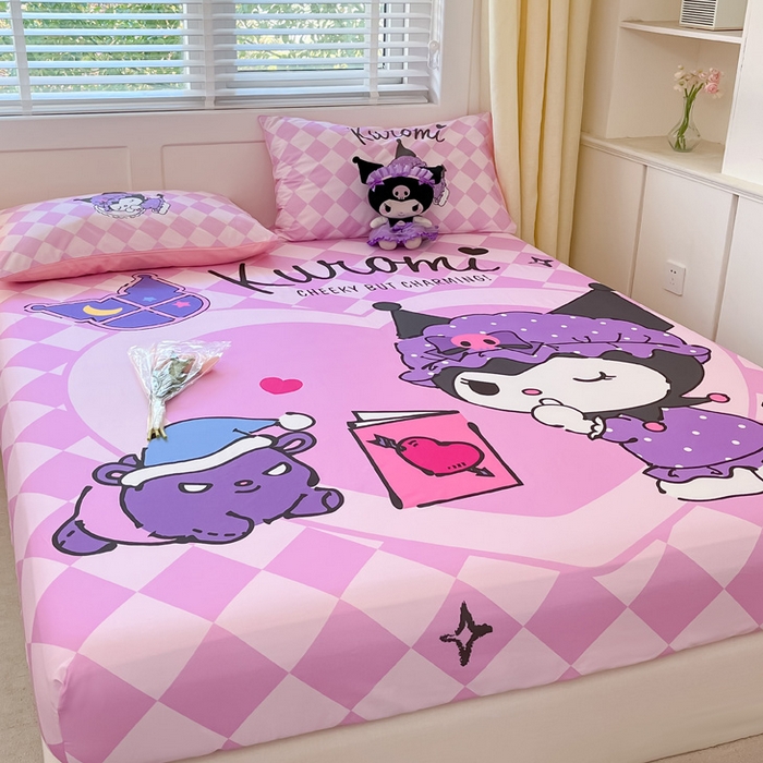 91家纺网 家纺一手货源 找家纺 金爱家 2024新款全棉三丽鸥正版大版单品床笠 晚安库洛米