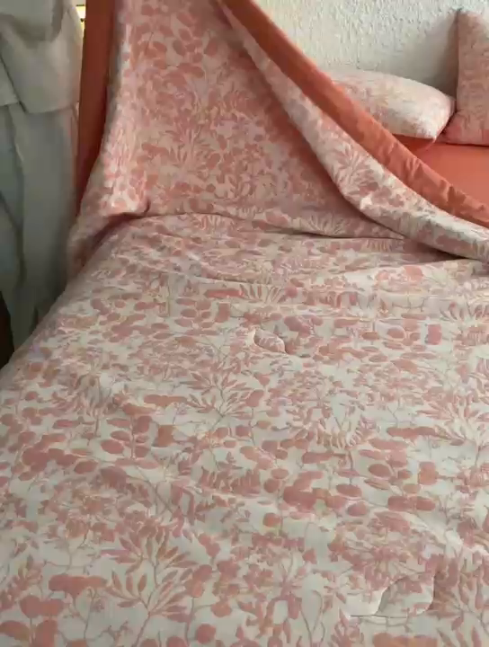 91家纺网 家纺一手货源 找家纺 安莱生活 2024新款高端双层纱栀子花色织大提花夏被及夏被四件套 栀子花-橘红