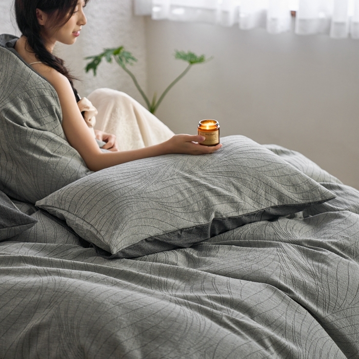 91家纺网 家纺一手货源 找家纺 安莱生活 2025新款双层纱色织提花波浪系列四件套 乱纹波浪 乱纹波浪-深灰