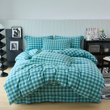 91家纺网 家纺一手货源 找家纺 （总）三沁家居 2025新款格子色织全棉水洗棉四件套直播爆款量大价优