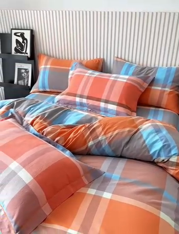 91家纺网 家纺一手货源 找家纺 三沁家居 2024新款格子色织全棉水洗棉四件套 宽边 爱丁堡