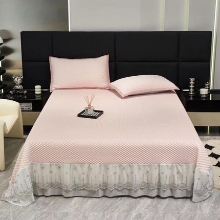青雅席业 2025新款舒适亲肤凉感冰豆豆网纱花边凉席 粉色