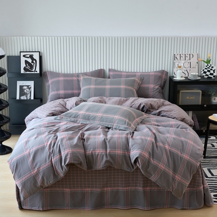 91家纺网 家纺一手货源 找家纺 （总）三沁家居 2025新款格子色织全棉水洗棉四件套直播爆款量大价优