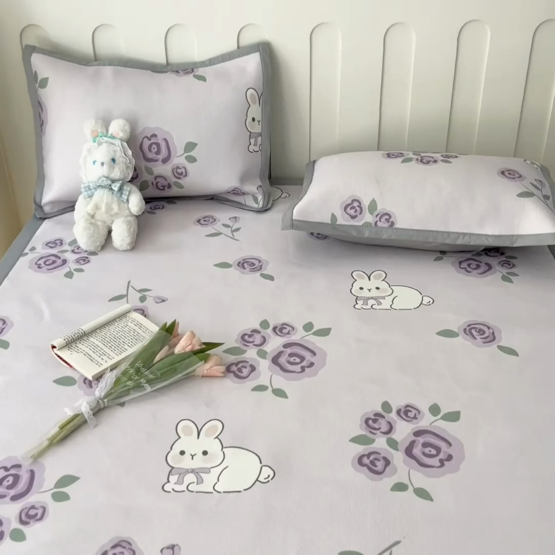 91家纺网 家纺一手货源 找家纺 安哆啦家纺 安哆啦家纺 2024新款A类冰藤印花凉席 紫花兔-凉席款