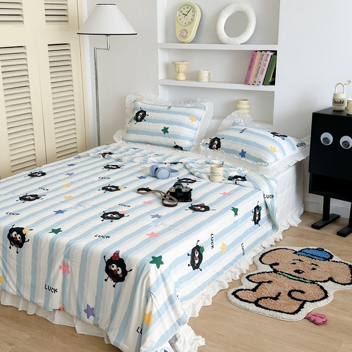 91家纺网 家纺一手货源 找家纺 昔可家纺 2024新款凉感冰皮床盖和同款夏被 星星煤球