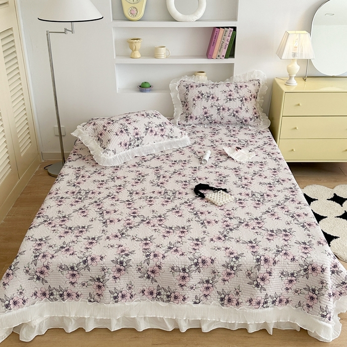 91家纺网 家纺一手货源 找家纺 昔可家纺 2024新款凉感冰皮床盖和同款夏被 粉黛桃花