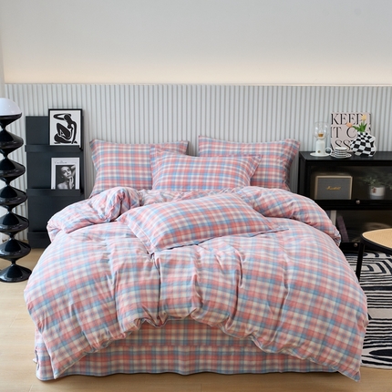 91家纺网 家纺一手货源 找家纺 （总）三沁家居 2025新款格子色织全棉水洗棉四件套直播爆款量大价优