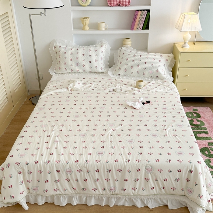 91家纺网 家纺一手货源 找家纺 昔可家纺 2024新款凉感冰皮床盖和同款夏被 玫瑰花园