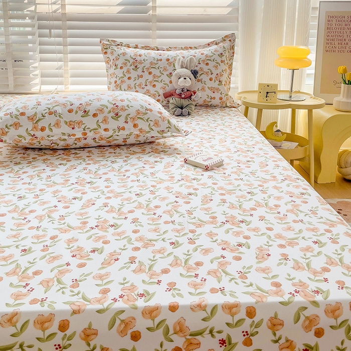 91家纺网 家纺一手货源 找家纺 楠沐家纺 2025新款亲肤印花芦荟棉水洗棉床笠系列 花千朵