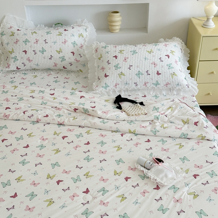 91家纺网 家纺一手货源 找家纺 昔可家纺 2024新款凉感冰皮床盖和同款夏被 缤纷蝴蝶