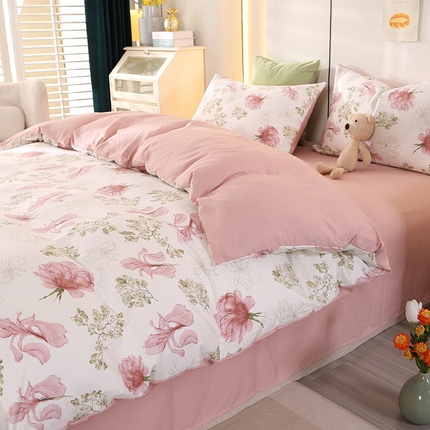 91家纺网 家纺一手货源 找家纺 金牛枕芯 2024新款亲肤舒适提花泡泡棉四件套 春暖花开