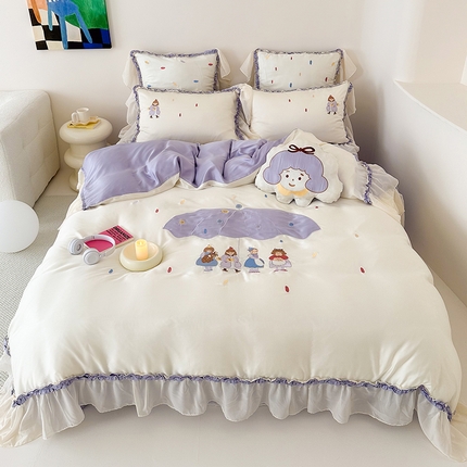 91家纺网 家纺一手货源 找家纺 （总）西西家居 2024新款LF60支奥地利兰精天丝绣花款四件套--童话小镇