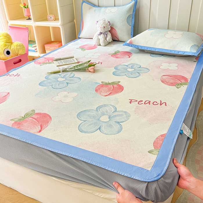 91家纺网 家纺一手货源 找家纺 安哆啦家纺 安哆啦家纺 2024新款A类冰藤印花凉席 水蜜桃-床笠款