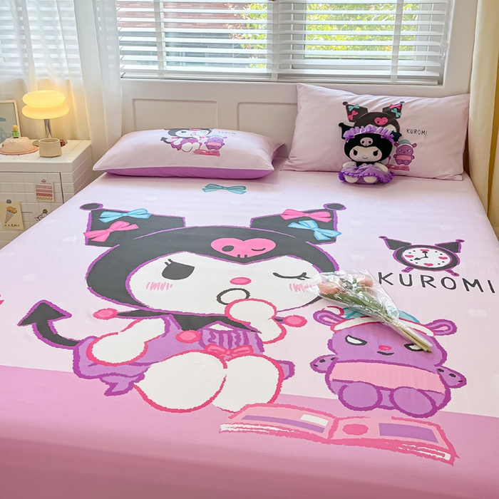 91家纺网 家纺一手货源 找家纺 金爱家 2024新款全棉三丽鸥正版大版单品床笠 朗读库洛米