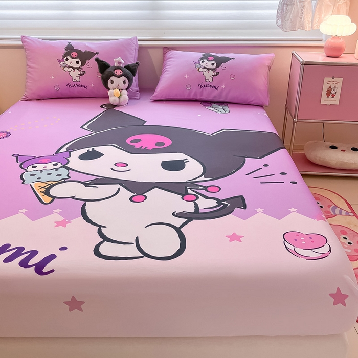 91家纺网 家纺一手货源 找家纺 金爱家 2024新款全棉三丽鸥正版大版单品床笠 冰淇淋库洛米