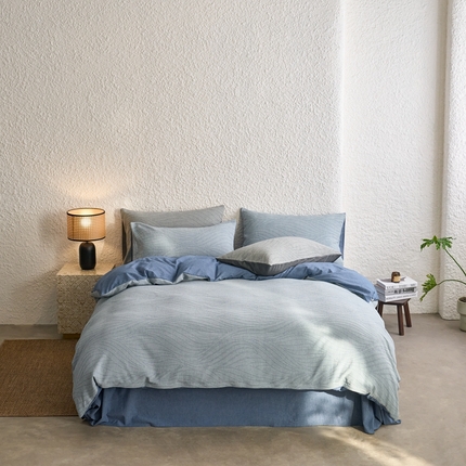 91家纺网 家纺一手货源 找家纺 （总）安莱生活 2025新款双层纱色织提花波浪系列四件套 乱纹波浪