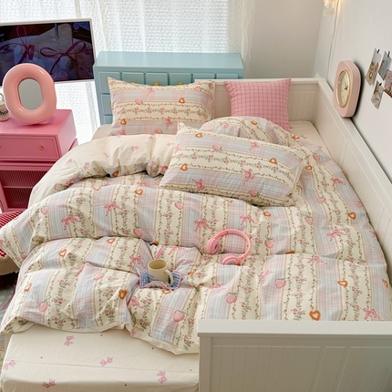 昔可家纺 2024新款全棉卡通印花四件套 草莓蝴蝶结