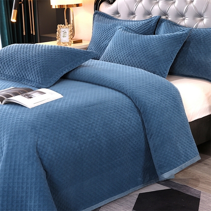 芸锦豪 2024新款牛奶绒华夫格床盖 孔雀蓝