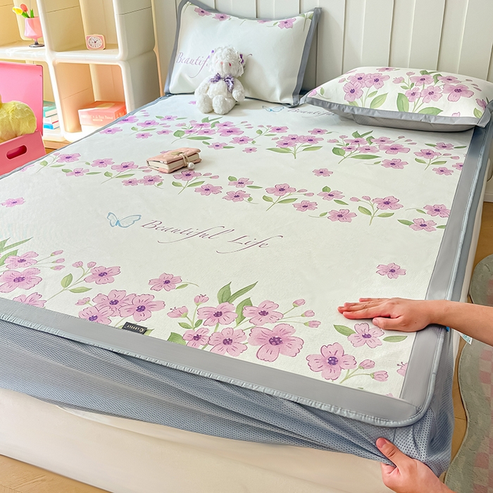 91家纺网 家纺一手货源 找家纺 安哆啦家纺 安哆啦家纺 2024新款A类冰藤印花凉席 浪漫花语-床笠款