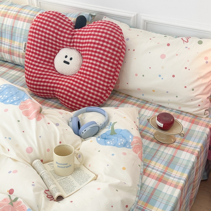 91家纺网 家纺一手货源 找家纺 昔可家纺 2024新款全棉卡通印花四件套 彩色波点南瓜