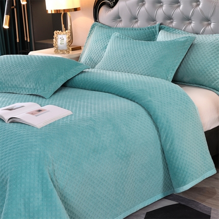 芸锦豪 2024新款牛奶绒华夫格床盖 绿色