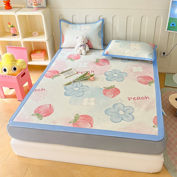 91家纺网 家纺一手货源 找家纺 安哆啦家纺 安哆啦家纺 2024新款A类冰藤印花凉席 水蜜桃-床笠款