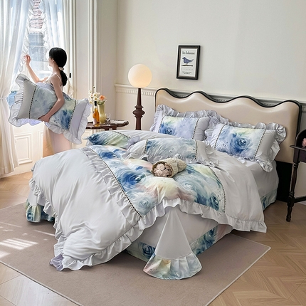 91家纺网 家纺一手货源 找家纺 （总）艾晶美家纺 2025新款法式双拼印花贡棉四件套