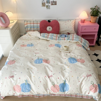 昔可家纺 2024新款全棉卡通印花四件套 彩色波点南瓜