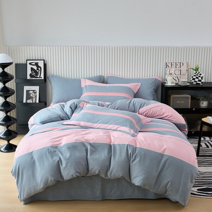 91家纺网 家纺一手货源 找家纺 （总）三沁家居 2025新款格子色织全棉水洗棉四件套直播爆款量大价优