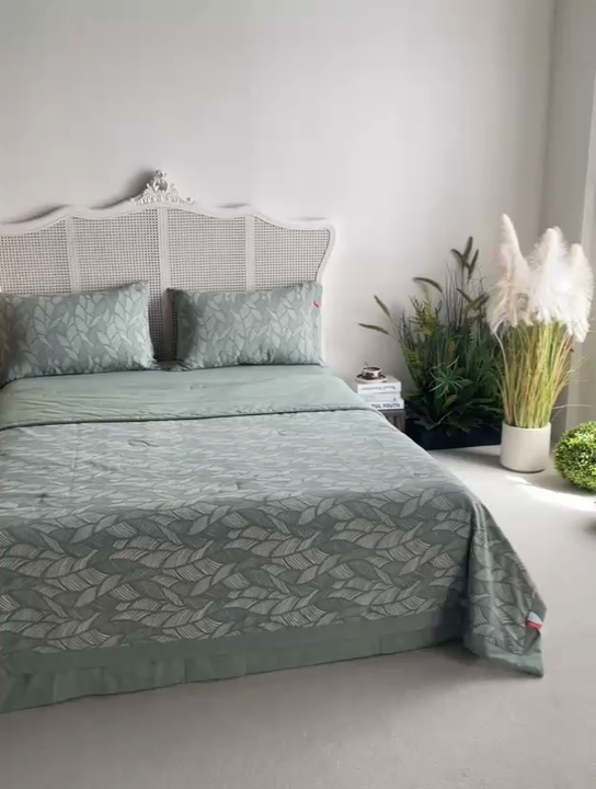 91家纺网 家纺一手货源 找家纺 安莱生活 2024新款高端双层纱色织大提花夏被 落叶 落叶-草绿