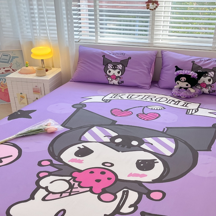 91家纺网 家纺一手货源 找家纺 金爱家 2024新款全棉三丽鸥正版大版单品床笠 贪吃库洛米