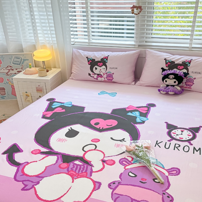 91家纺网 家纺一手货源 找家纺 金爱家 2024新款全棉三丽鸥正版大版单品床笠 朗读库洛米