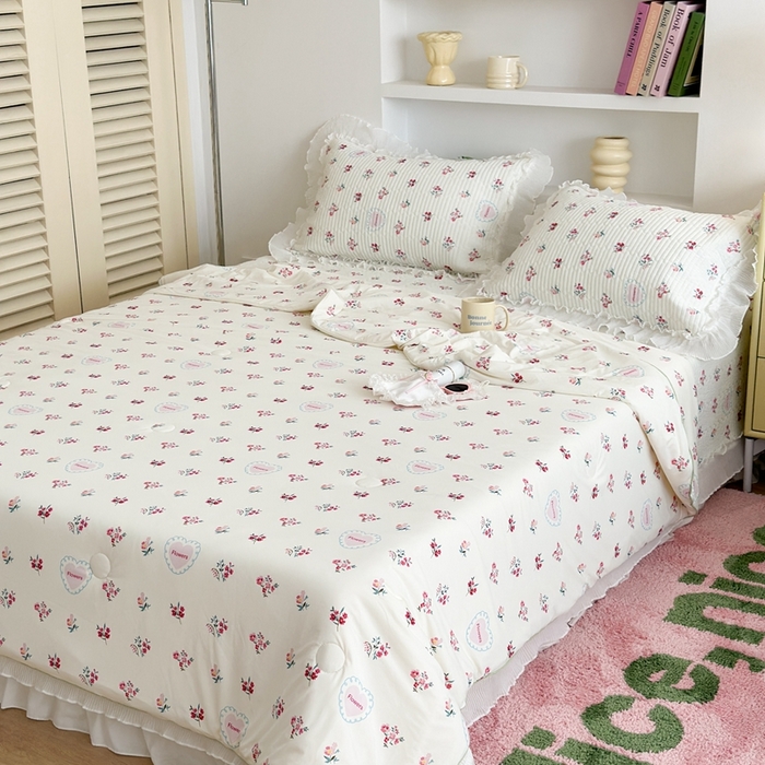 91家纺网 家纺一手货源 找家纺 昔可家纺 2024新款凉感冰皮床盖和同款夏被 玫瑰花园
