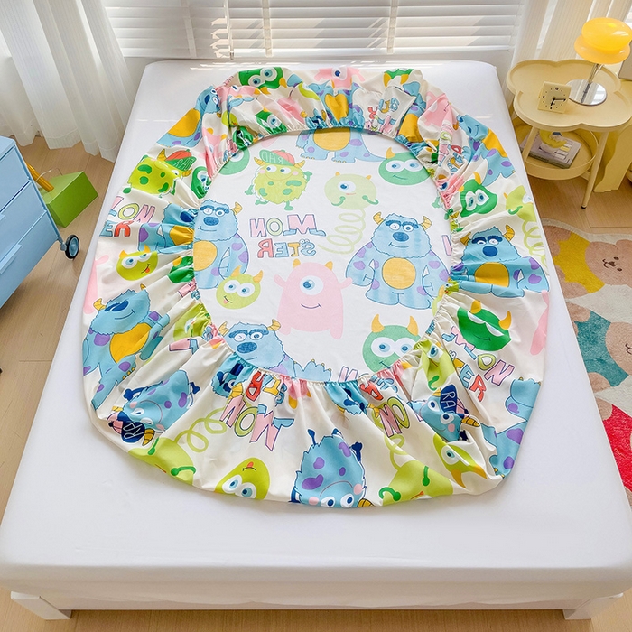 91家纺网 家纺一手货源 找家纺 楠沐家纺 2025新款亲肤印花芦荟棉水洗棉床笠系列 怪兽大学