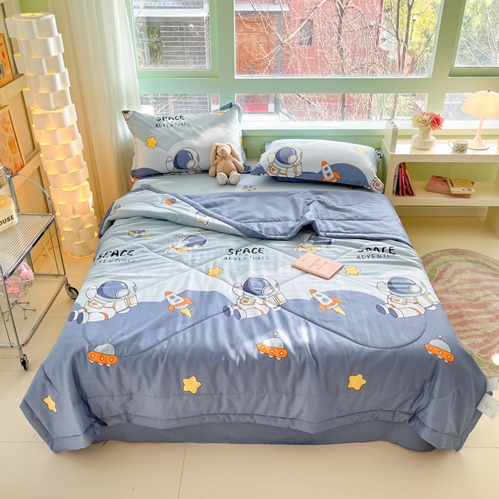 91家纺网 家纺一手货源 找家纺 菲梵家纺 2025春夏新品A类全棉喷气印花夏被 被子被芯 太空漫步