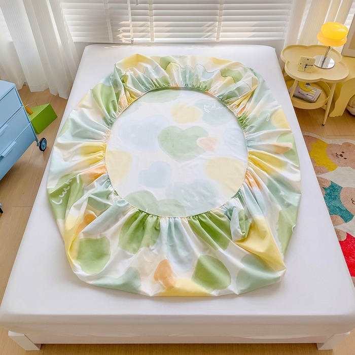 91家纺网 家纺一手货源 找家纺 楠沐家纺 2025新款亲肤印花芦荟棉水洗棉床笠系列 幸运心