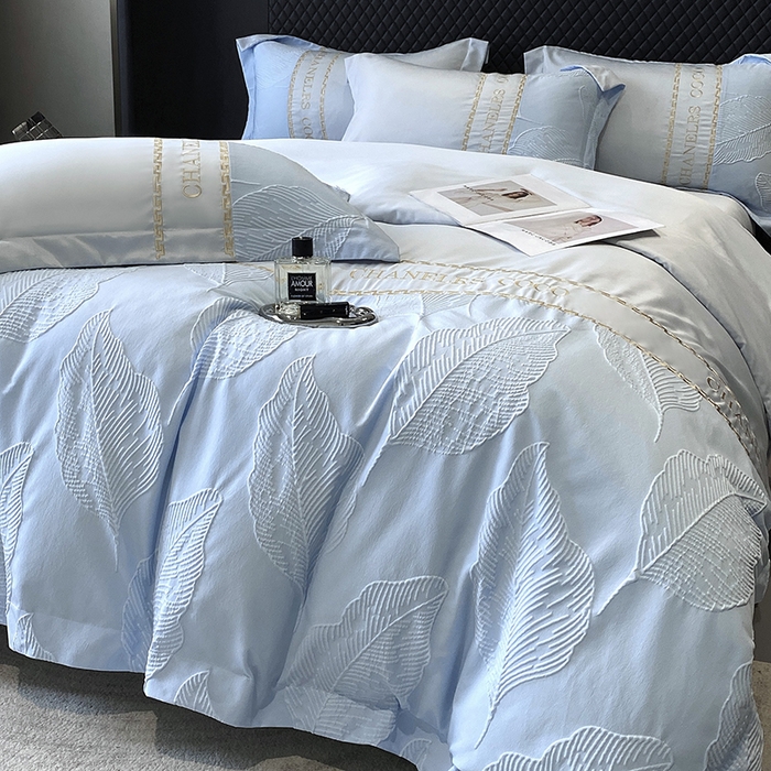 91家纺网 家纺一手货源 找家纺 优悦生活馆 2024新款新款冰丝绣花四件套-莫奈花园 莫奈花园-蓝