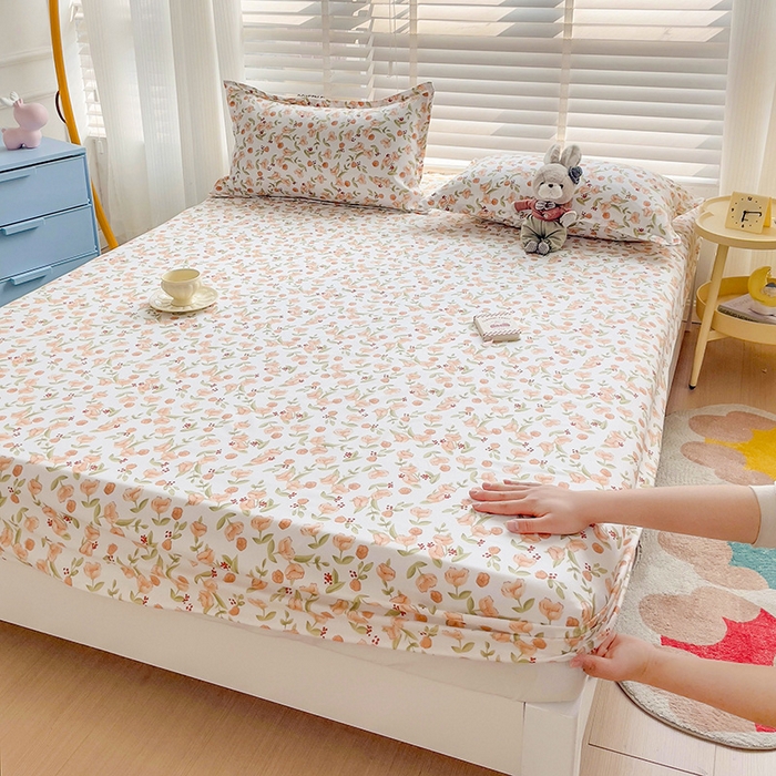 91家纺网 家纺一手货源 找家纺 楠沐家纺 2025新款亲肤印花芦荟棉水洗棉床笠系列 花千朵