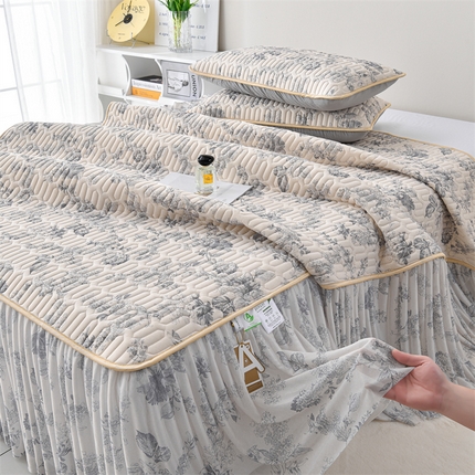 91家纺网 家纺一手货源 找家纺 （总）布卢姆床垫2025新款5mm印花乳胶凉席凉感丝席床裙款