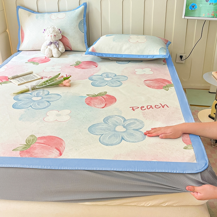 91家纺网 家纺一手货源 找家纺 安哆啦家纺 安哆啦家纺 2024新款A类冰藤印花凉席 水蜜桃-床笠款