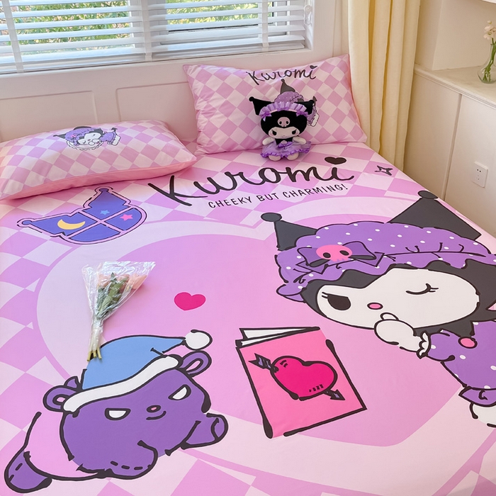 91家纺网 家纺一手货源 找家纺 金爱家 2024新款全棉三丽鸥正版大版单品床笠 晚安库洛米