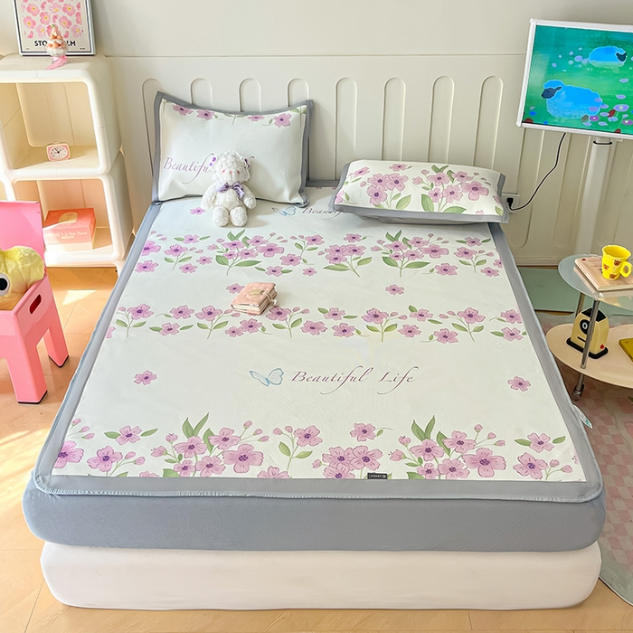 91家纺网 家纺一手货源 找家纺 安哆啦家纺 安哆啦家纺 2024新款A类冰藤印花凉席 浪漫花语-床笠款