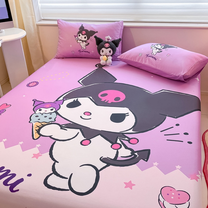 91家纺网 家纺一手货源 找家纺 金爱家 2024新款全棉三丽鸥正版大版单品床笠 冰淇淋库洛米